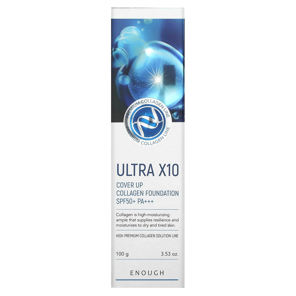 Enough, Ultra 10X, тональная основа с коллагеном, SPF 50+ PA +++, 21 натуральный бежевый, 100 г (3,53 унции)