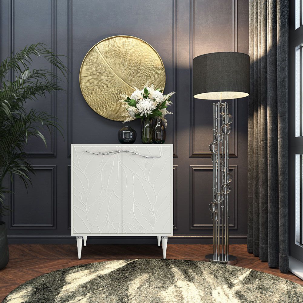 Комод Арт Колор leaves Классик Сильвер с 2 полками Белый опал