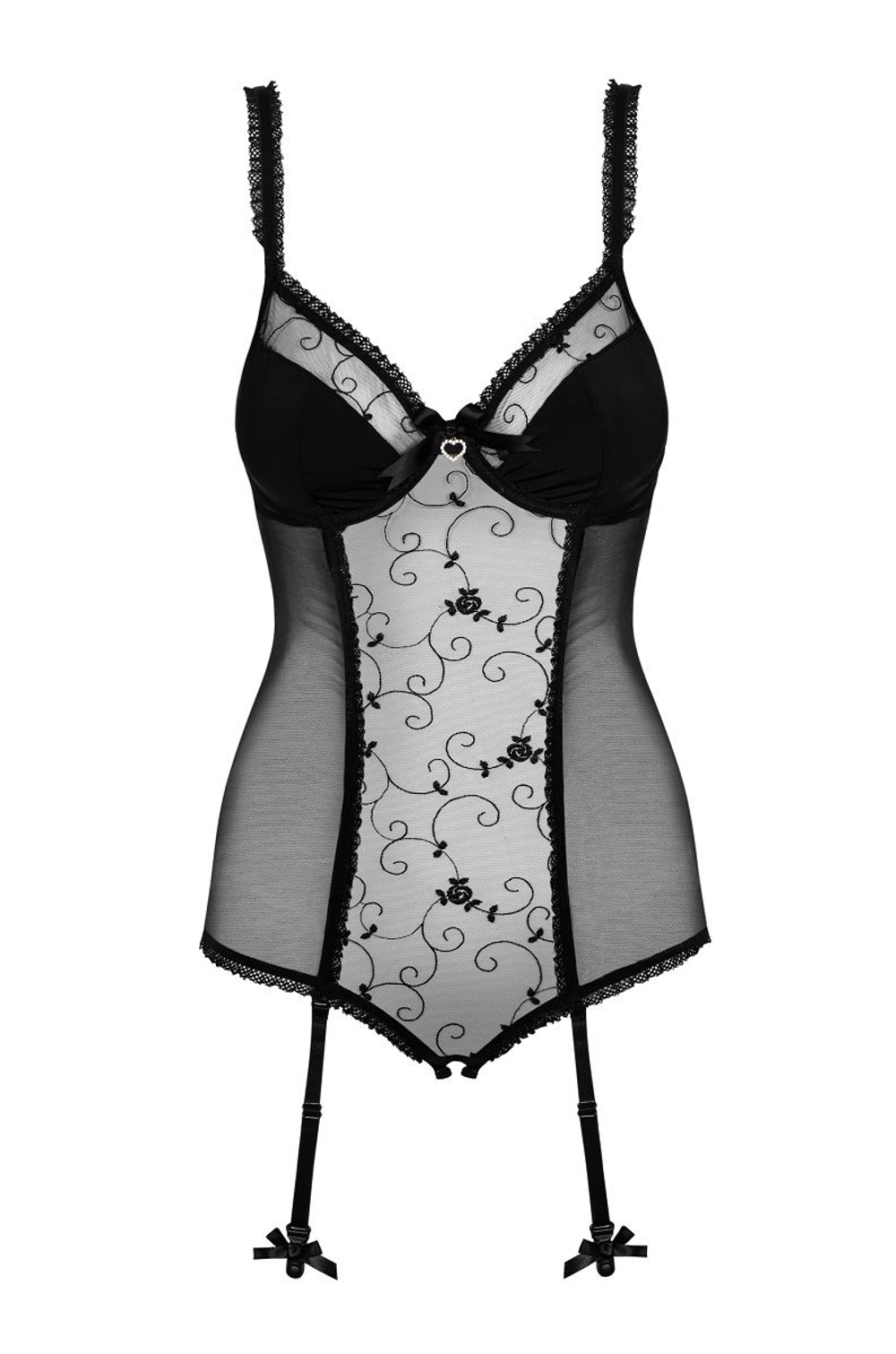 Чарующее тедди Rosana с цветочным узором, интимным доступом и пажами (Размер: S-M) (Цвет: черный)