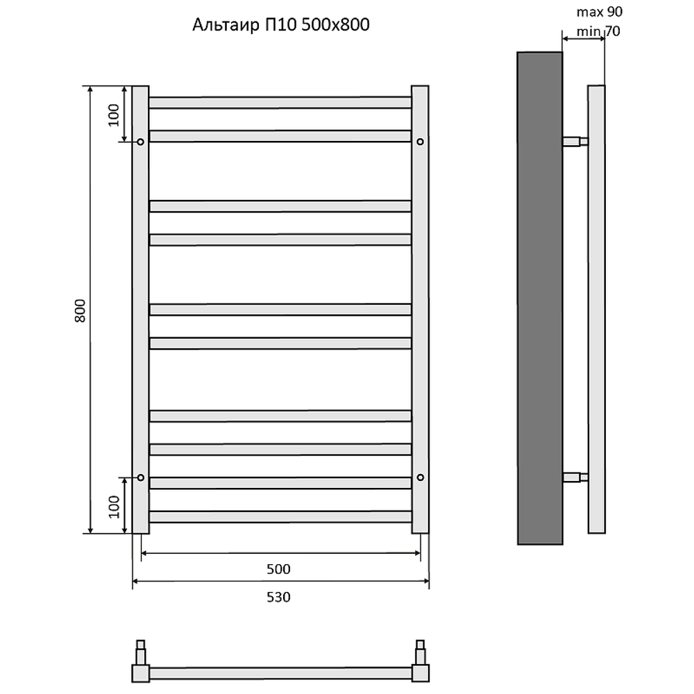 Водяной полотенцесушитель Aquatek Альтаир П10 500x800 AQ KK1080CH Хром