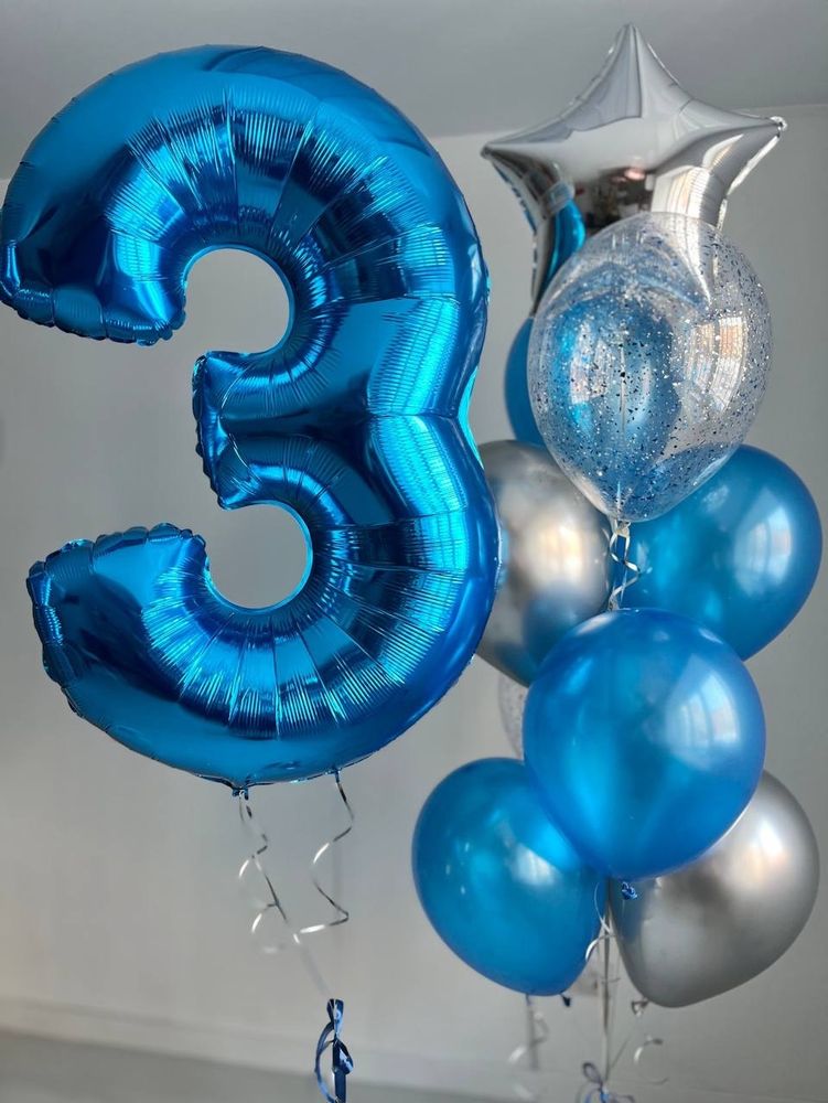 Синие воздушные шары на 3 годика №2902
