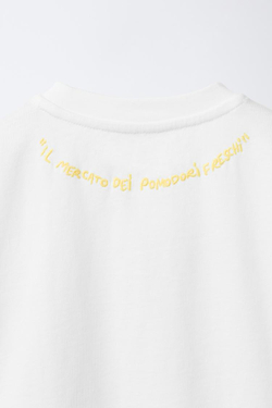 ZARA ФУТБОЛКА С НАШИВКОЙ «ЛИМОНЫ», ЖЕЛТОВАТО-БЕЛЫЙ