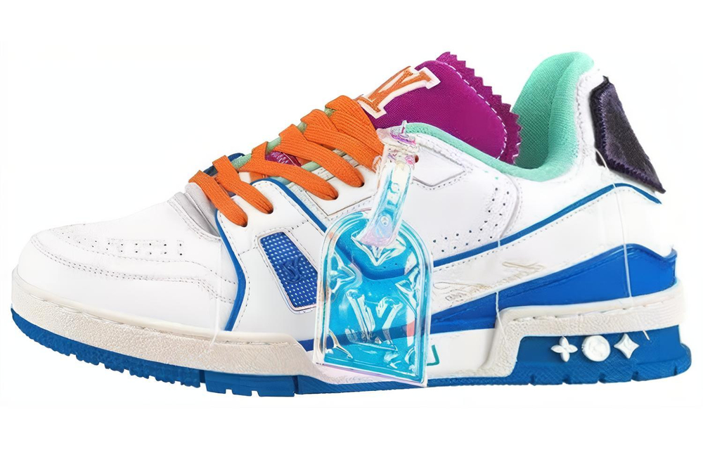 LOUIS VUITTON Trainer Low Top Stylish Skateboarding Shoes Men"s White Blue