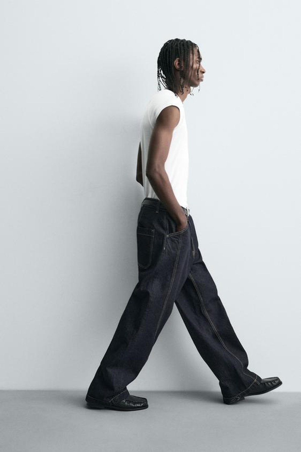 ZARA ДЖИНСЫ BAGGY FIT СО СМЕЩЕННЫМ ШВОМ, СИНИЙ