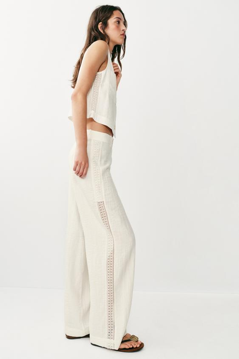 ZARA БРЮКИ С БОКОВЫМИ ВСТАВКАМИ, ЭКРЮ
