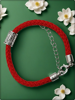 Браслет "Руна Феху" (20см) красный текстиль.
