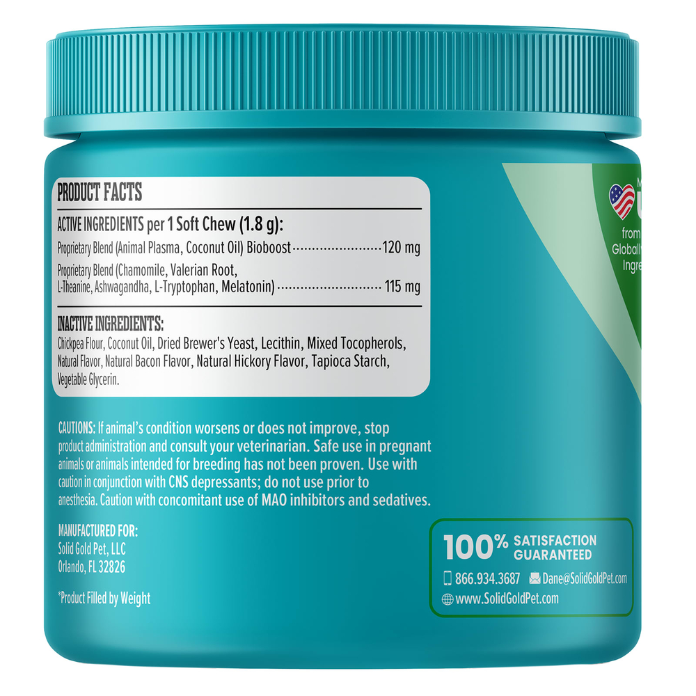 Solid Gold, Keep Calm & Wag On ™, успокаивающая добавка для собак, с копченым беконом, 60 жевательных таблеток, 108 г (3,8 унции)