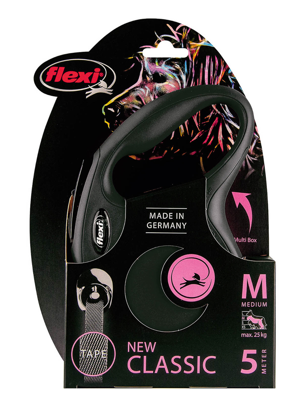 Поводок-рулетка Flexi New Classic M. Лента 5 м. для собак до 25 кг. Черный