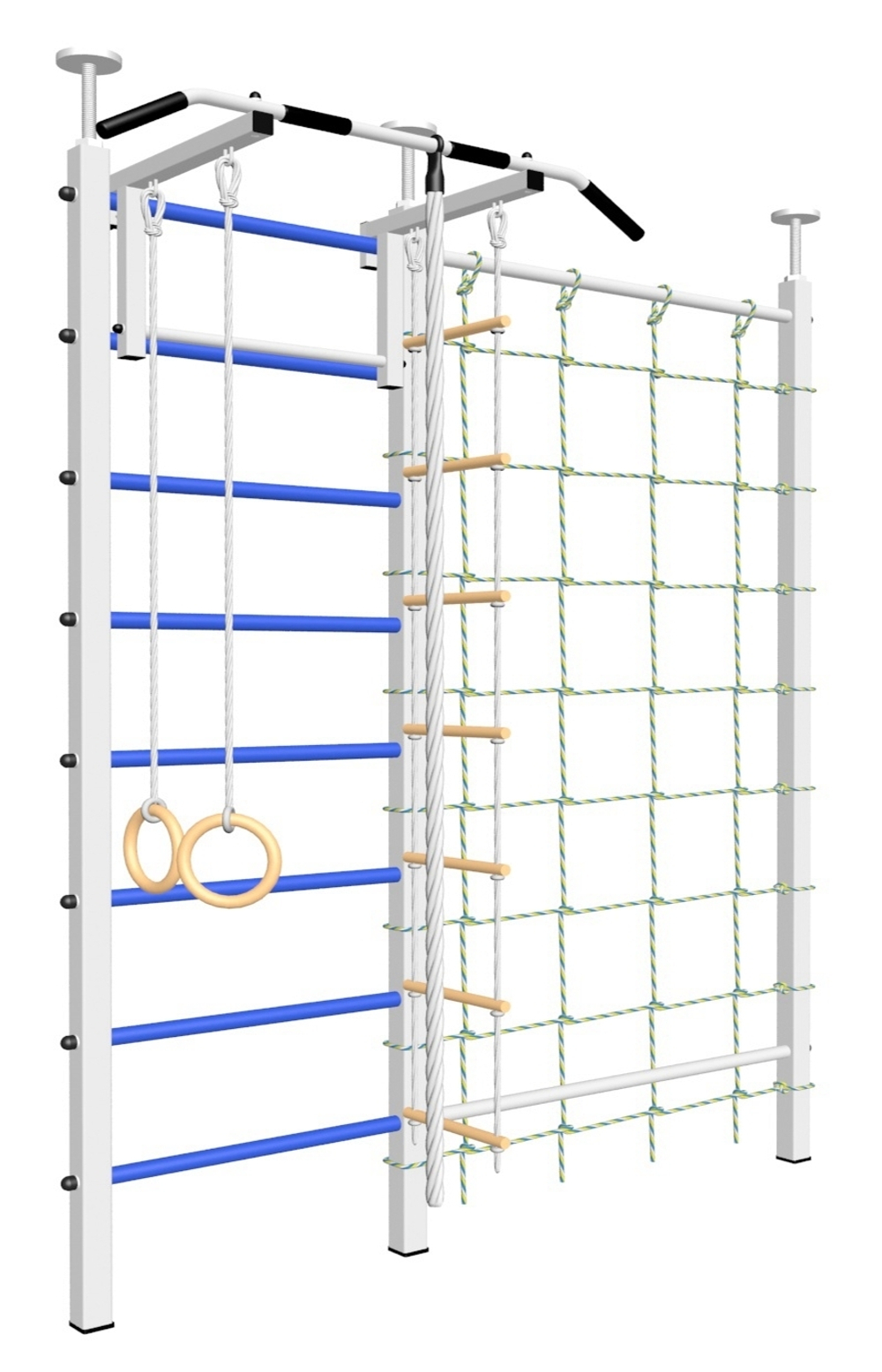Шведская стенка Sv Sport враспор (Турник стандарт/Канат/Kольца/Лестница/Канатный лаз/Сетка)