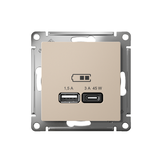 Розетка USB AtlasDesign тип A+C 45Вт высокоскор. ЗУ QC PD механизм песочн. SE ATN001229