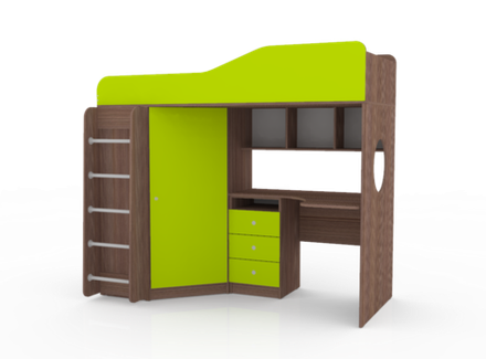 Кровать-чердак КарИВи Кадет 1 с металлической лестницей Бодего Темный Лайм