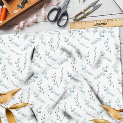 Ткань лен простые веточки и листья