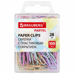 Скрепки BRAUBERG PASTEL 28 мм пастельные цвета 100 шт. в пластиковой коробке (6 штук в упаковке)