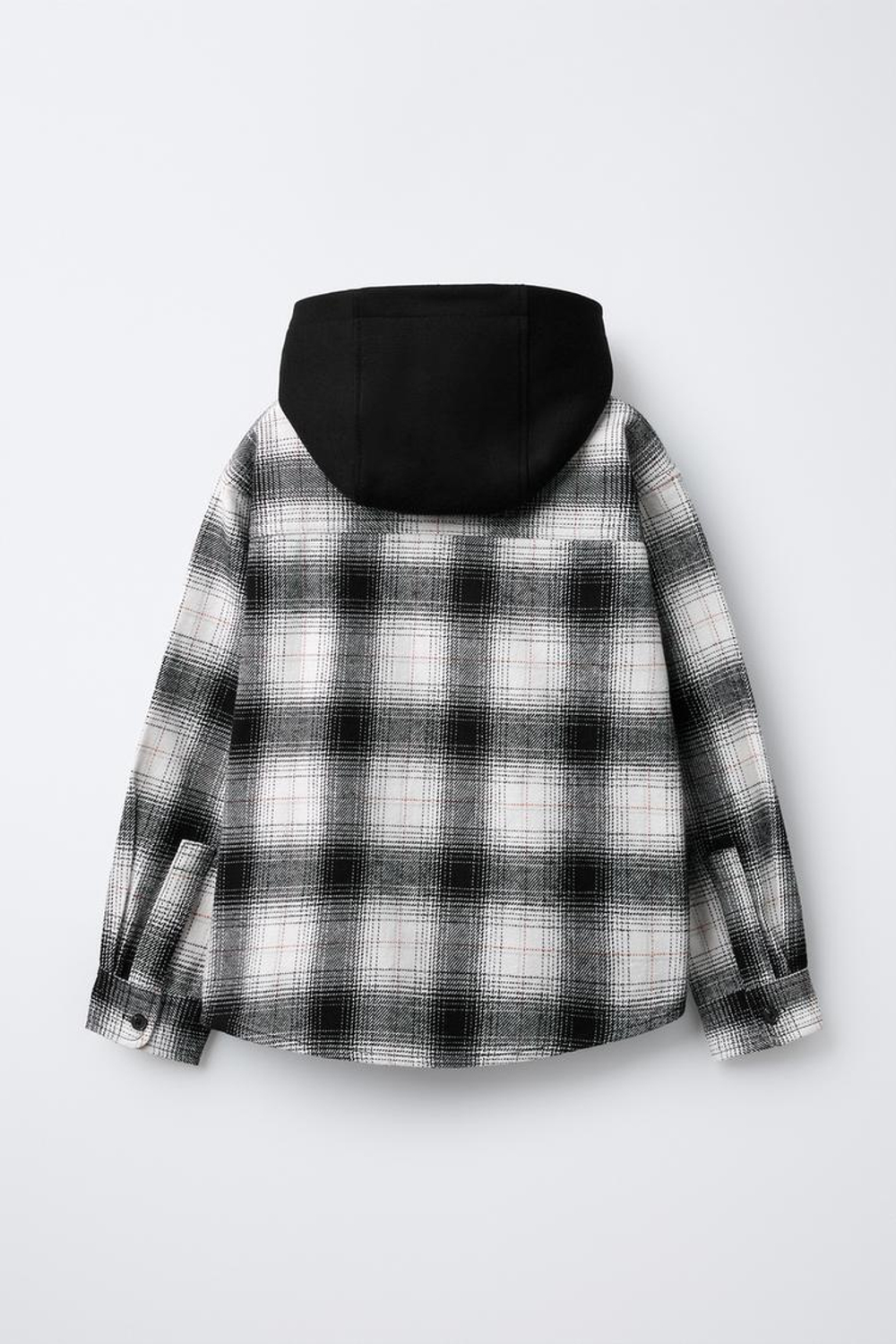 ZARA КУРТКА-РУБАШКА В КЛЕТКУ С ОТСТЕГИВАЮЩИМСЯ ФЛИСОВЫМ КАПЮШОНОМ, ЧЕРНЫЙ