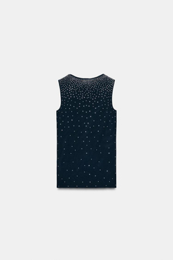 ZARA ТОП С БЛЕСТКАМИ, СВИНЦОВЫЙ
