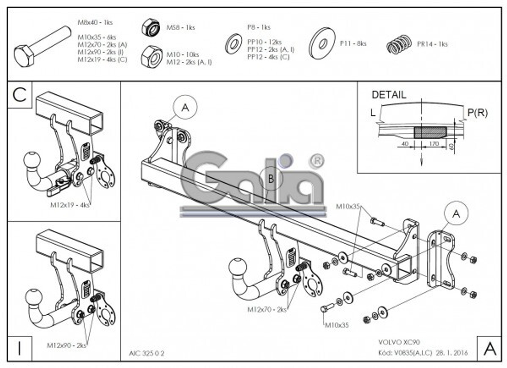 Фаркоп оцинкованный Galia V083A для Volvo XC90 2015-(паспорт и сертификат в комплекте)(без электрики)