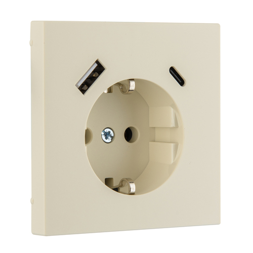 Розетка с USB, 16А 250В с зарядным (A+C) 3,4А LIREGUS MODERN IUK-3-01.M/SM слоновая кость матированная
