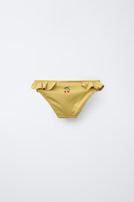 ZARA ПЛАВКИ БИКИНИ С ВЫШИВКОЙ «ВИШНЯ», ХАКИ