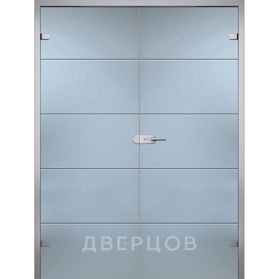 Фото стеклянной распашной двухстворчатой двери Диана бесцветное матовое с алюминиевой коробкой