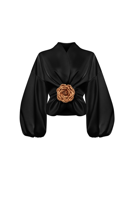 Жакет из сатина с объемными рукавами и цветком