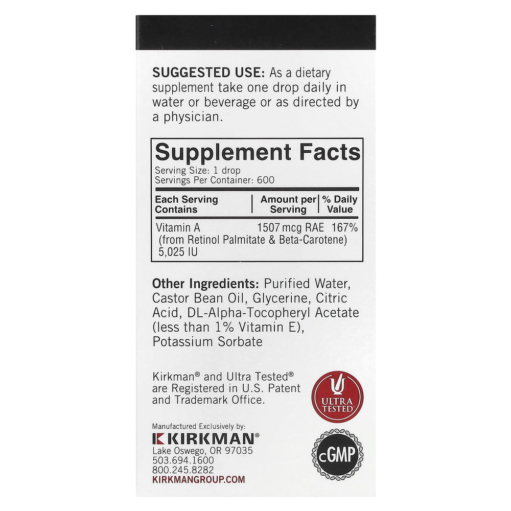 Kirkman Labs, мицеллярный витамин A, в каплях, 30 мл (1 жидк. унция)