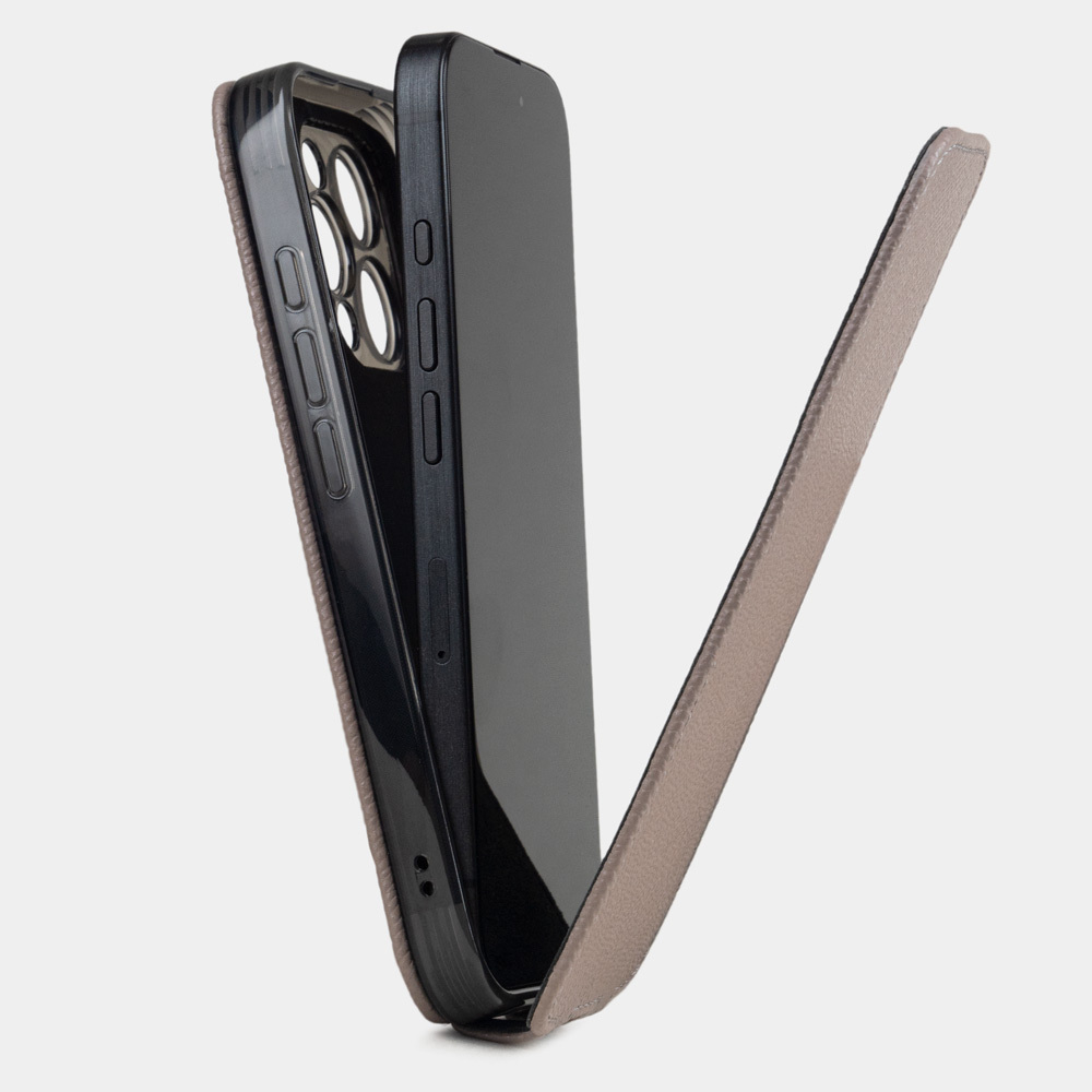 Чехол iPhone 16 Pro Max натуральная кожа сафьяно, серо-коричневого цвета