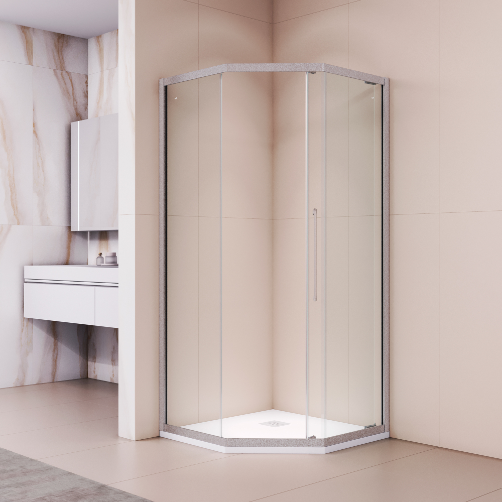 Душевой уголок стекло 6 мм, пятиугольный, форма трапеция, раздвижная дверь, RGW PA-86S (Прозрачное, 900x900)