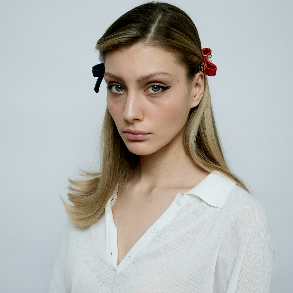 Бант "Стрекоза" красный с золотым декором и каплей