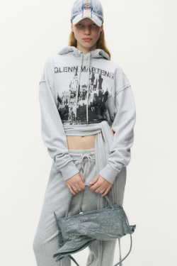 H&M - Glenn Martens Толстовка с капюшоном на шнуровке с принтом, светло-серый