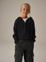 Толстовка пушистая с капюшоном на молнии для девочки Next Q87-988, Темно-серый