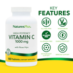 NaturesPlus, витамин C с шиповником, высокая эффективность, 180 таблеток