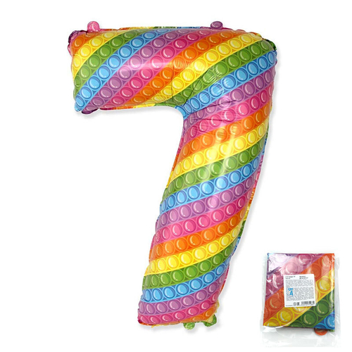 Шар фольгированный Цифра "7" Радуга с гелием