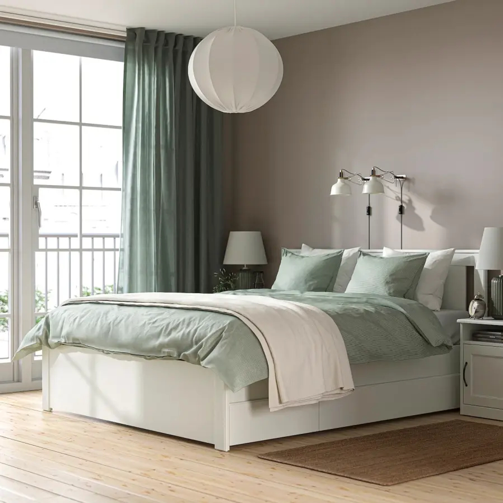 Каркас кровати с 2 ящиками для хранения - IKEA SONGESAND, 200х160 см, белый, СОНГЕСАНД ИКЕА