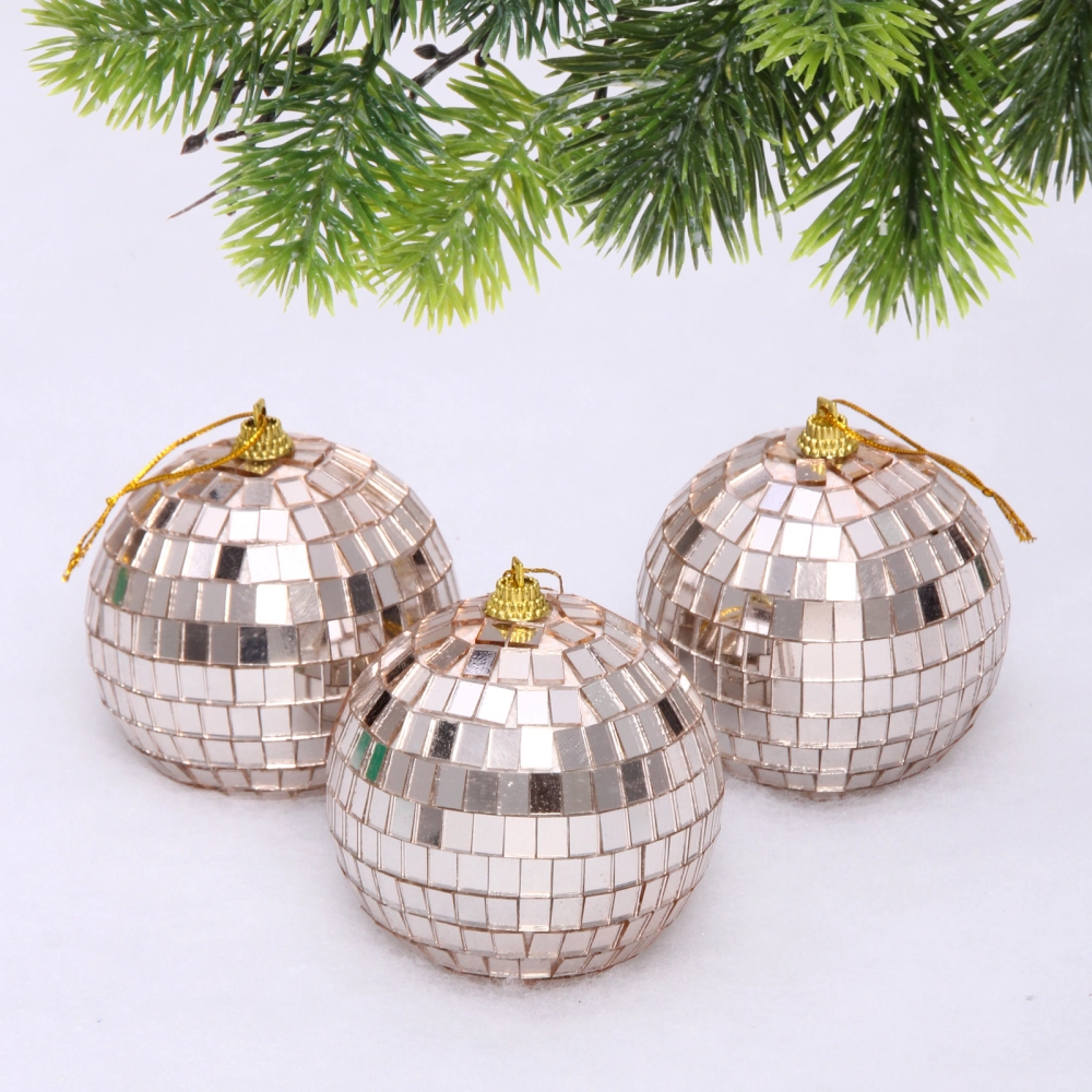 Новогодние шары 8 см (набор 3 шт) «Shining Disco», Розовое золото