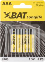 LR03-4BPC Батарейка щелочная, 1.5 В, тип ААА LR03 (4 шт/уп) ХВАТ