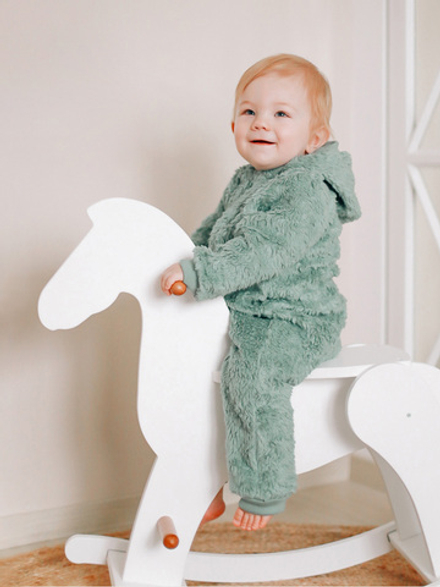 Плюшевый комбинезон из органического хлопка Mjölk Dusty Green, на манжетах