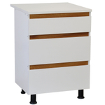 Кухонный модуль напольный 60х60х85, Валенсия, с 3-мя ящиками со столешницей, с дубовыми панелями, на ножках / белый, массив дуба, Dipriz