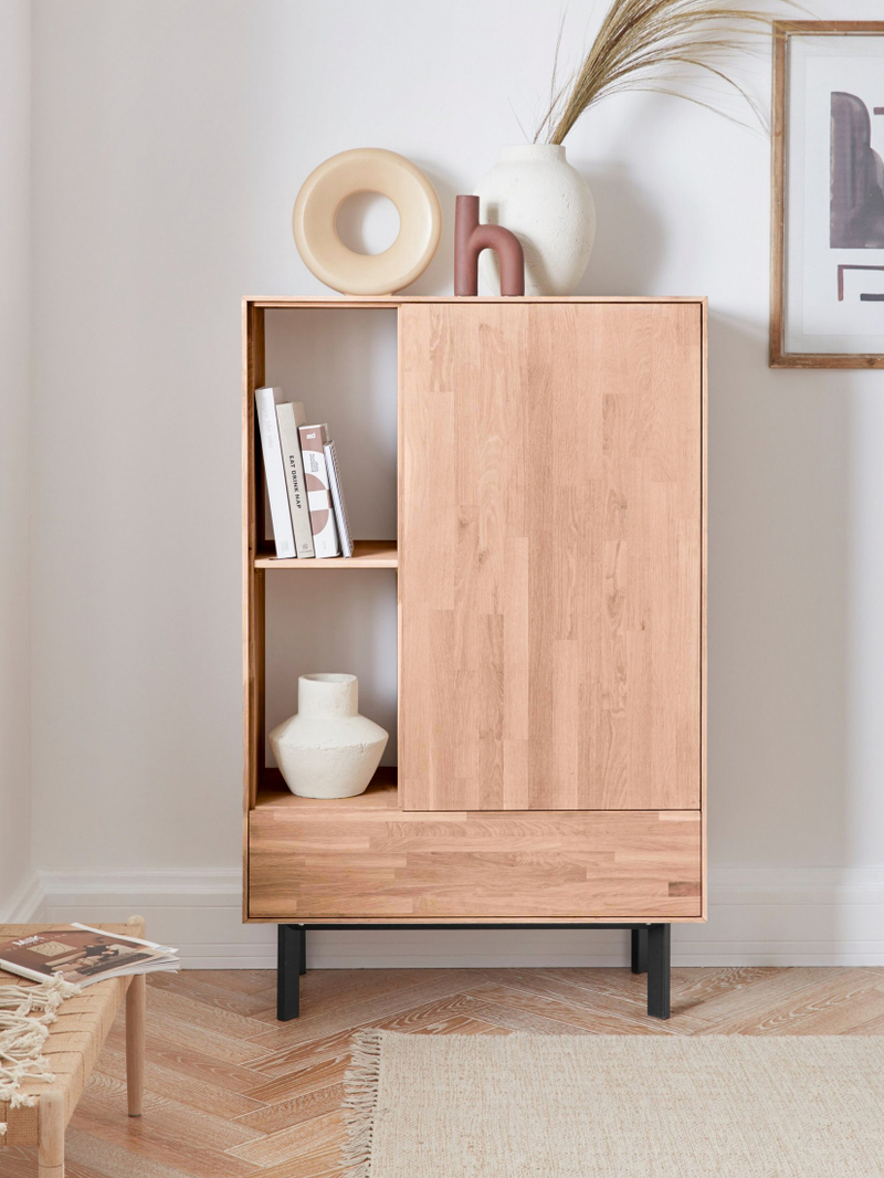 Комод 84х40х135 Viby, с ящиком для одежды, на ножках, массив дуба, MAKOSA