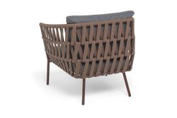 "Диего" кресло плетеное из роупа, каркас алюминий коричневый (RAL8016) муар, роуп коричневый круглый, ткань темно-серая 027