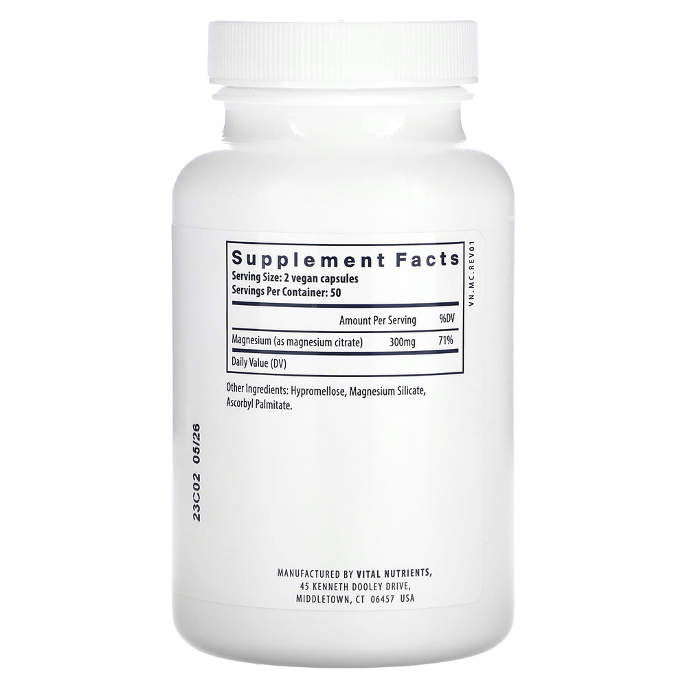 Vital Nutrients, магний (цитрат), 100 веганских капсул (150 мг в 1 капсуле)