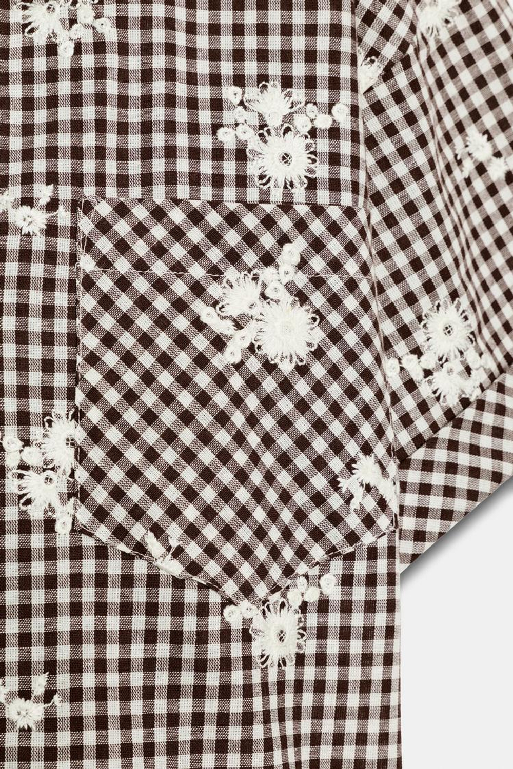 ZARA РУБАШКА В КЛЕТКУ С ВЫШИВКОЙ, КОРИЧНЕВЫЙ/ЭКРЮ