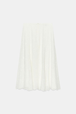 ZARA ЮБКА МИДИ С АЖУРНОЙ ВЫШИВКОЙ, БЕЛЫЙ