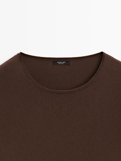 Massimo Dutti Платье с контрастной отделкой кружевом, коричневый