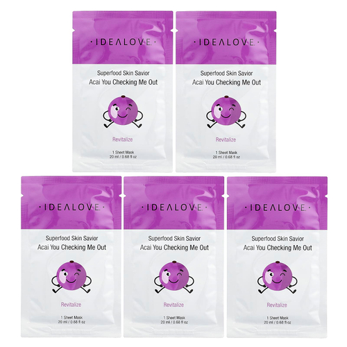 Idealove, Superfood Skin Savior, маска с суперфудами, асаи, 5 шт. по 20 мл (0,68 жидк. унции)