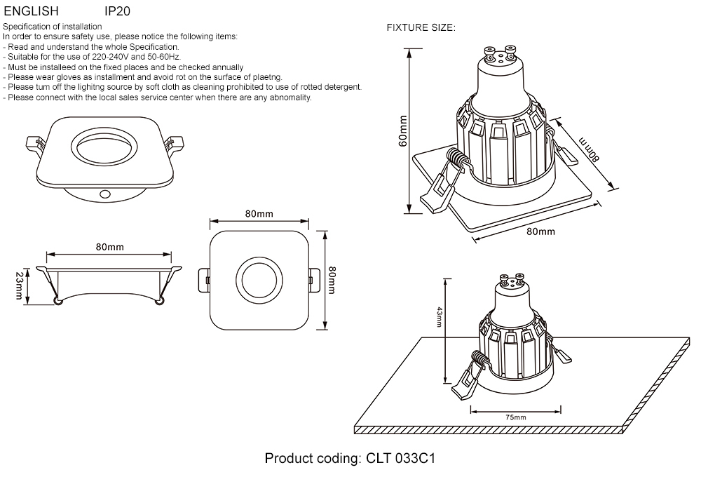 Светильник встраиваемый Crystal Lux CLT 033C1 WH
