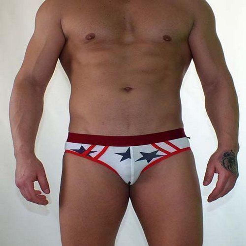 Трусы мужские брифы белые с синими звездами Van Baam VB-38123