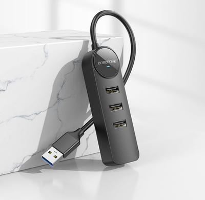 USB-разветвитель Borofone DH12 4USB 1.2 м на USB черный