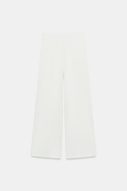 ZARA БРЮКИ ПРЯМОГО КРОЯ ИЗ ТКАНИ ПИКЕ С ПУГОВИЦАМИ, ЖЕЛТОВАТО-БЕЛЫЙ