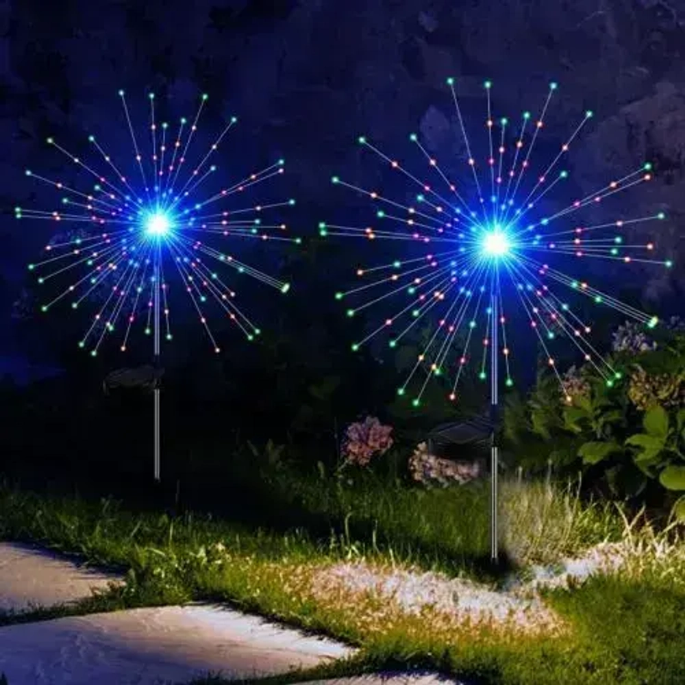 Светильник уличный садовый фейерверк одуванчик 2шт на солнечной батарее цветные