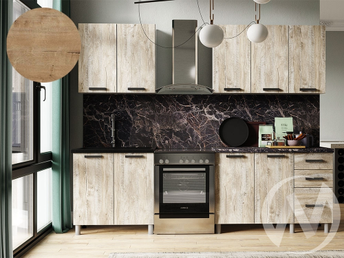 Кухня Элиана 2.0м (корпус белый/дуб юкон) 38мм дуб бунратти